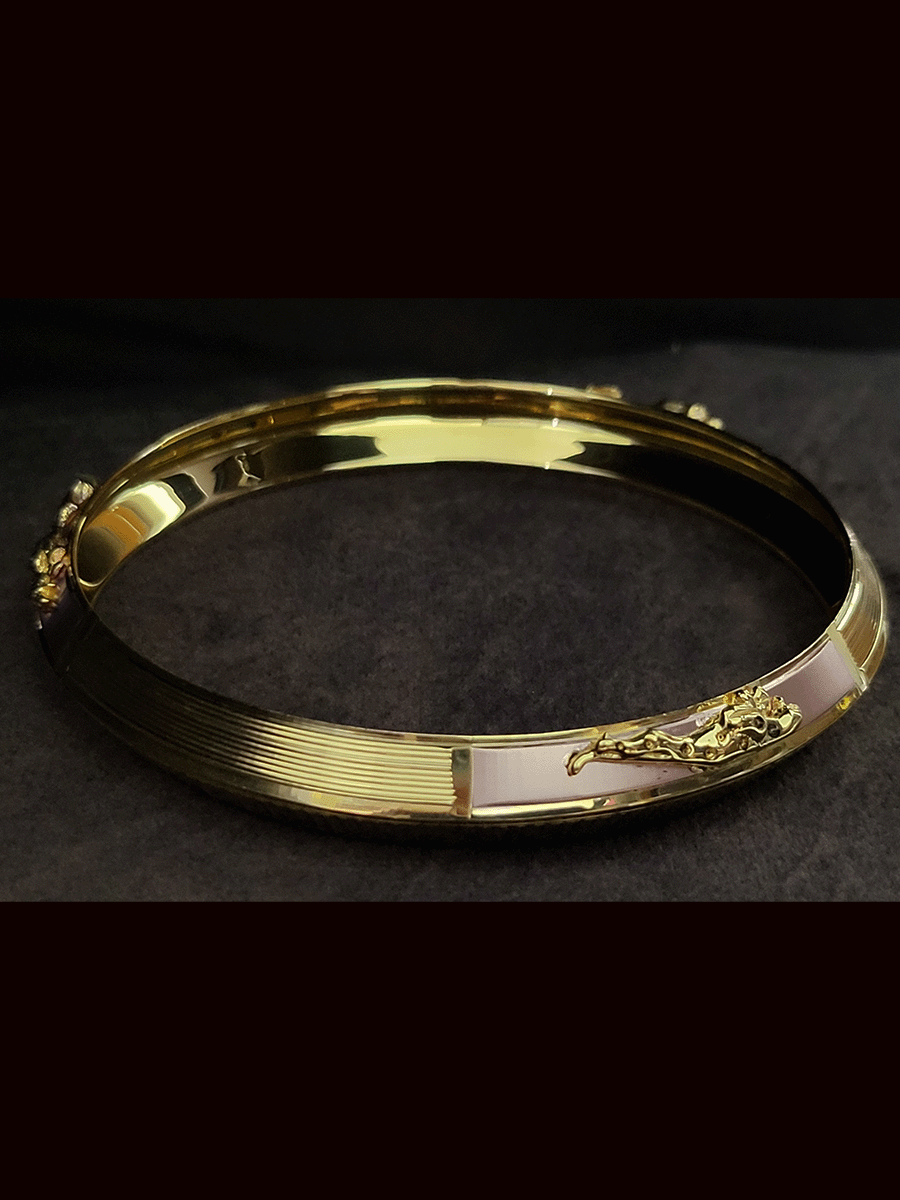 Jaguar on rose gold finish with side lines design gold and rhodium plated men s kada