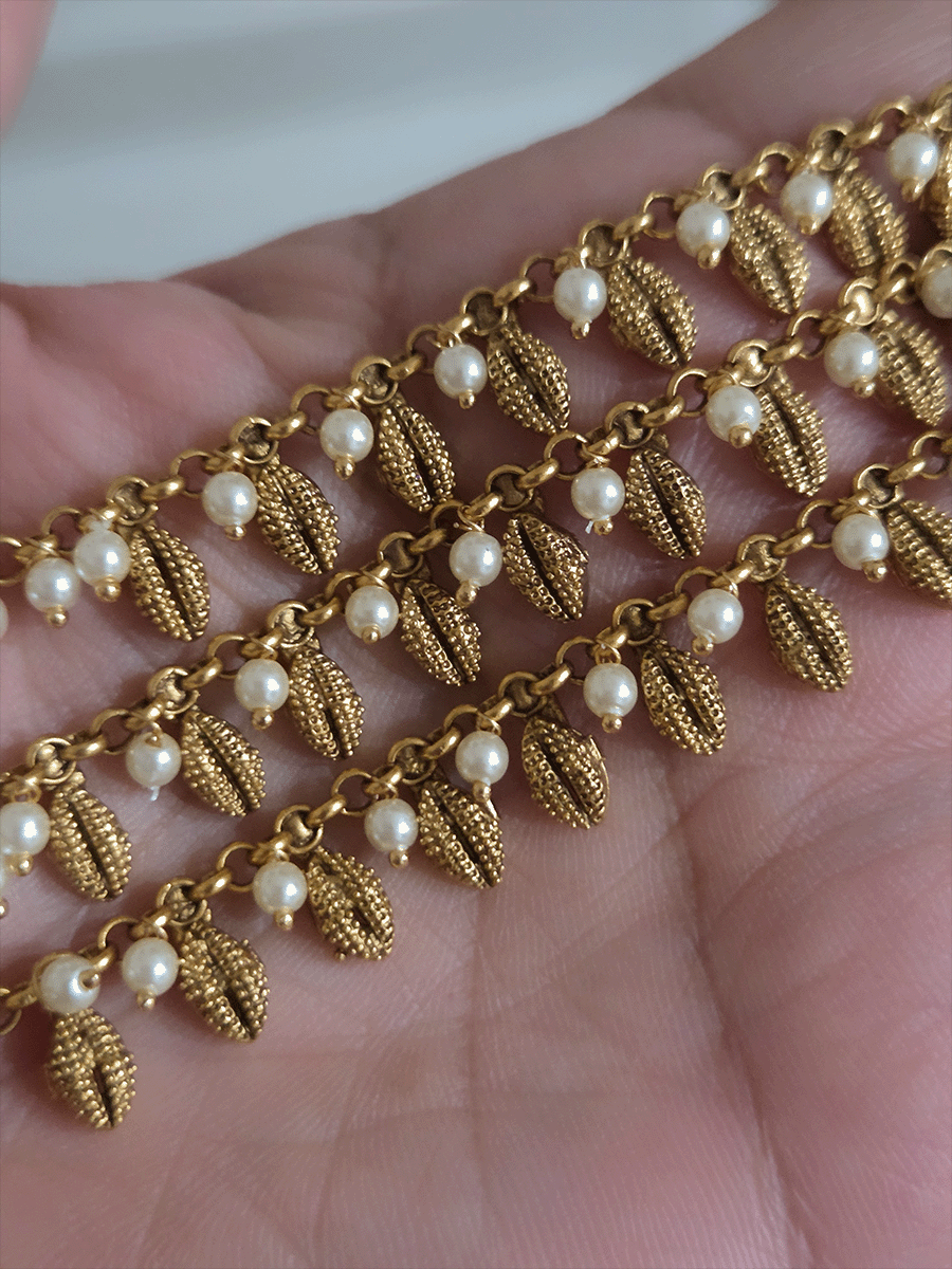 Shell with bead design three layer ear chains