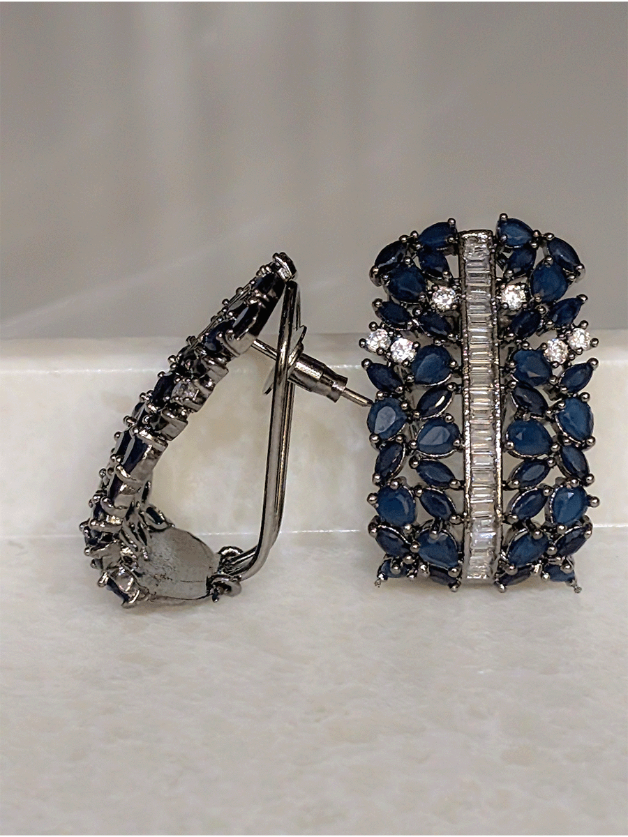 Pear shaped coloured stones and AD studded black finish earrings