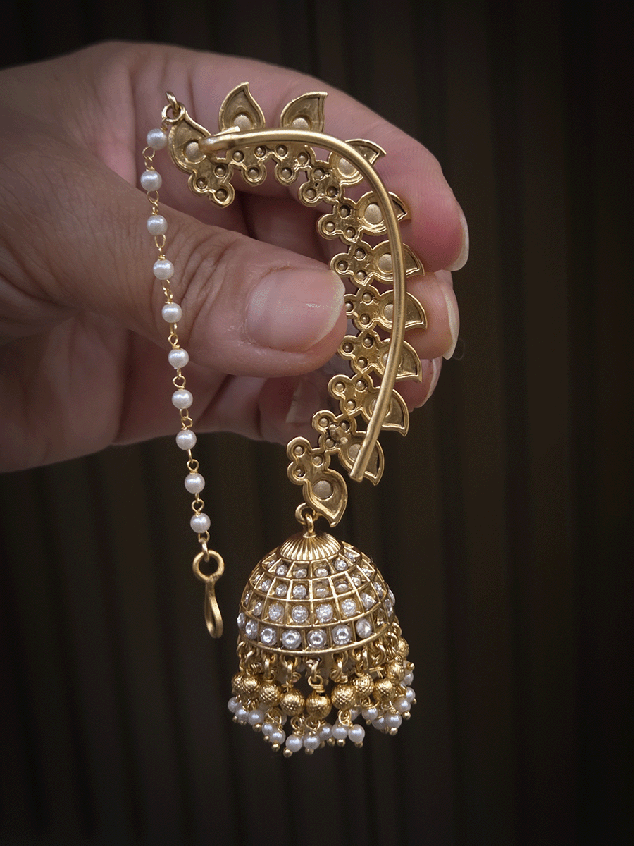 Kundan studded in paisley design earcuffs with jhoomki