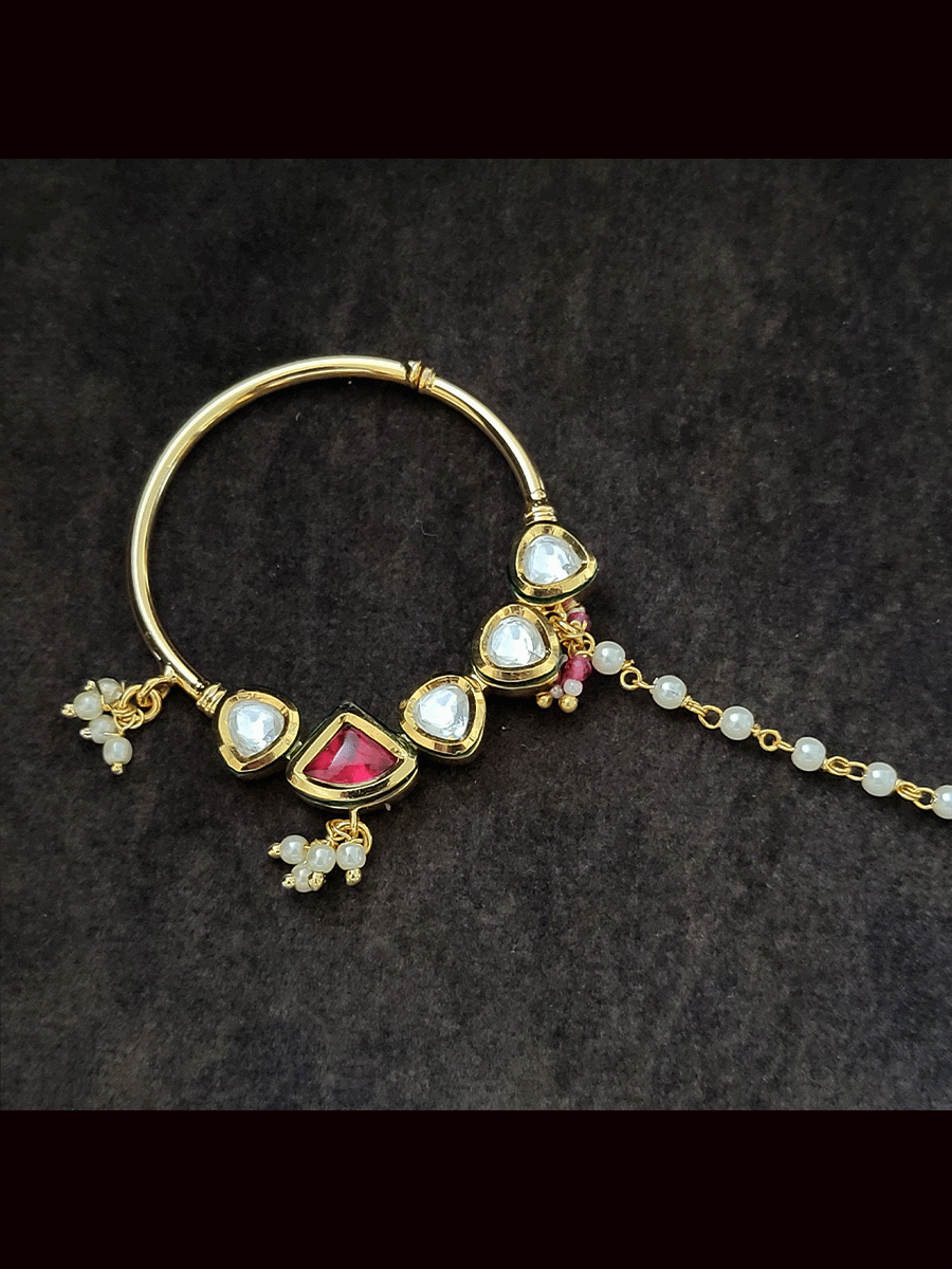 3.5cm diameter 5 kundan nath with pearl beads hanging