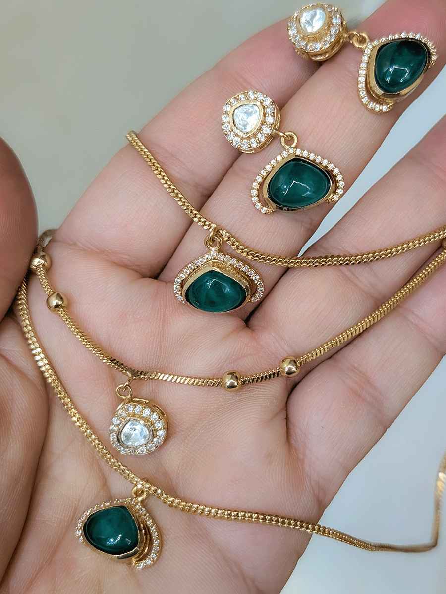 Three layer moissanite and coloured stone classy neckpiece