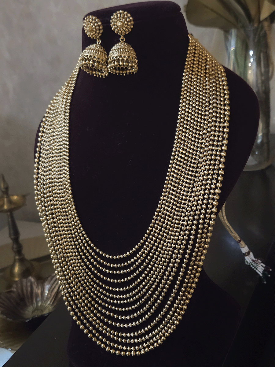 Multiple gold bead layer long set with jhoomkies