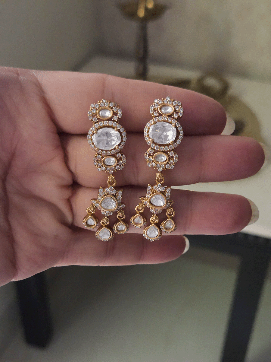 Classy oval moissanite set with flower and tear drop hangings