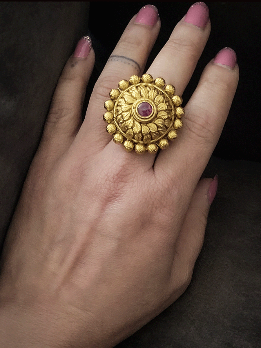 Bridal Big Gold Ring Design JYONA Rajwadi Gold Plated Adjustable