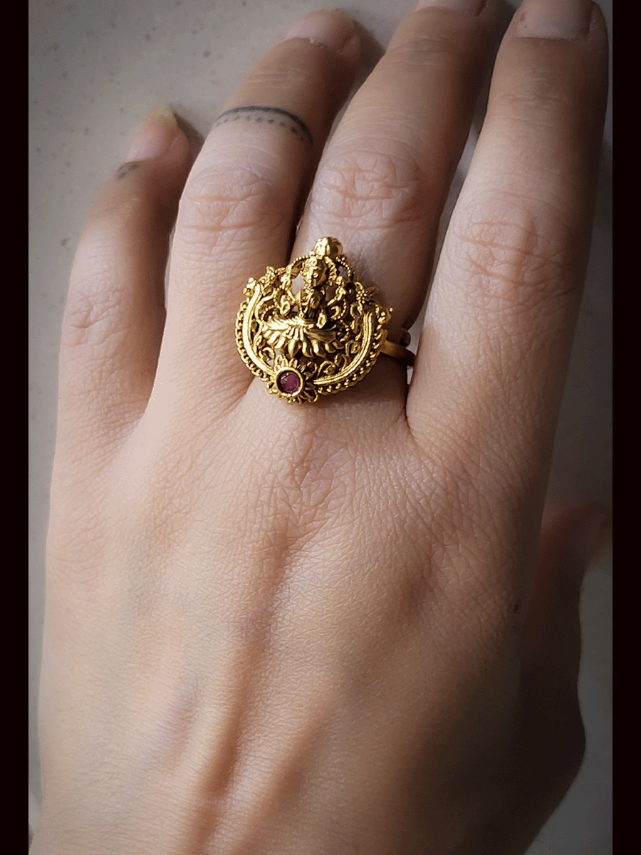 Gold Lakshmi Devi Finger Ring Designs Gold Finger Lakshmi Devi