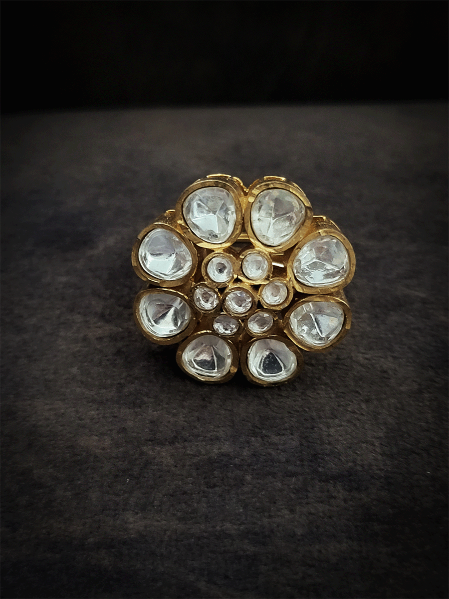 ఫ్లవర్ డిజైన్ సర్దుబాటు అన్కట్ పోల్కీ రింగ్