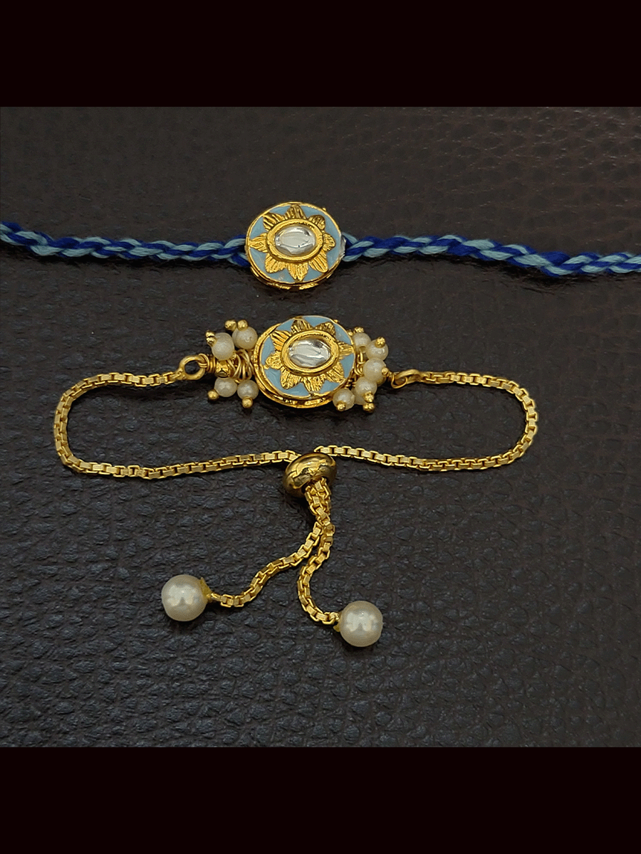 Oval shaped coloured enamel bhai bhabhi rakhi