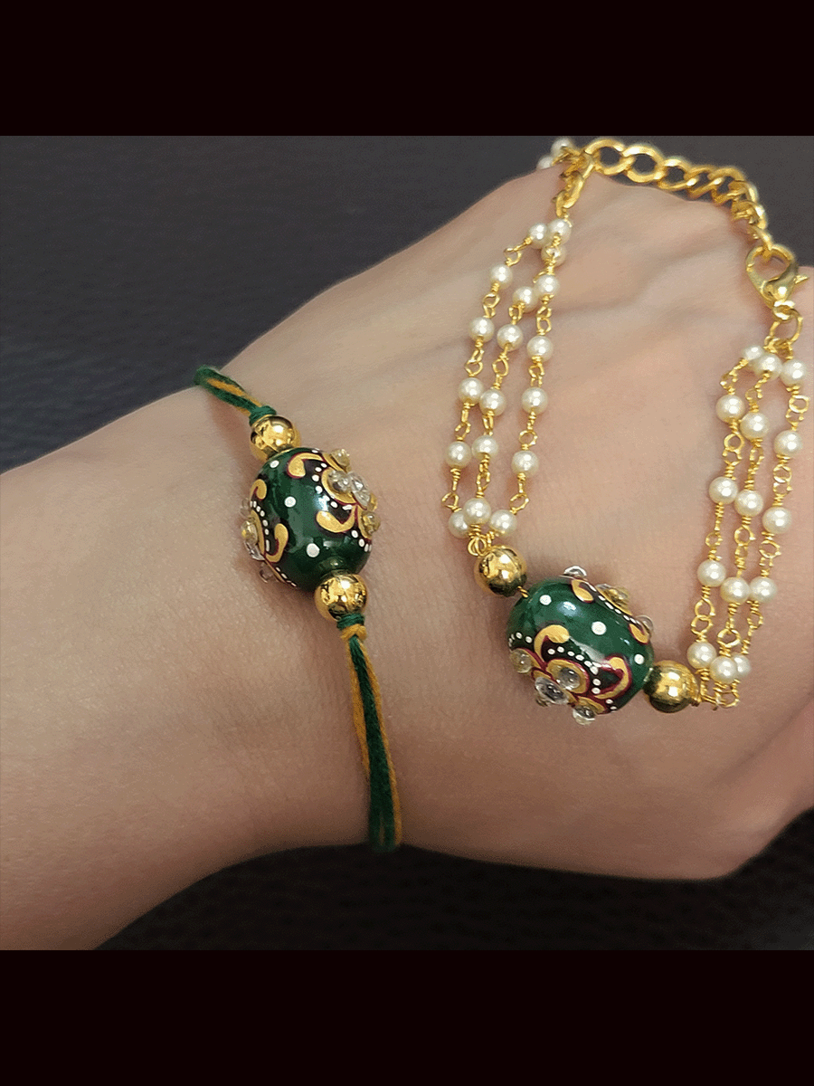 Glass bead with golden paint bhai bhabhi rakhi