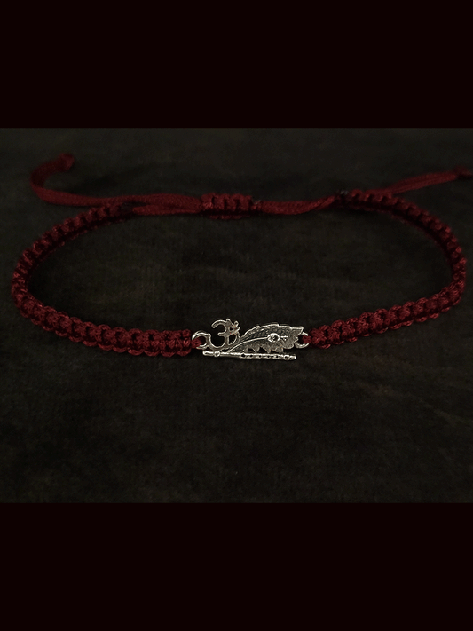 Om with feather cubic zirconia sterling silver rakhi