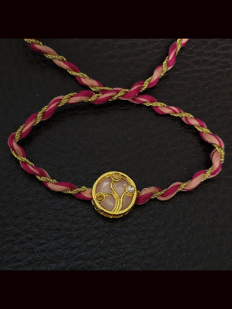 Round(1.5cm) coloured Kundan work with coloured thread rakhi