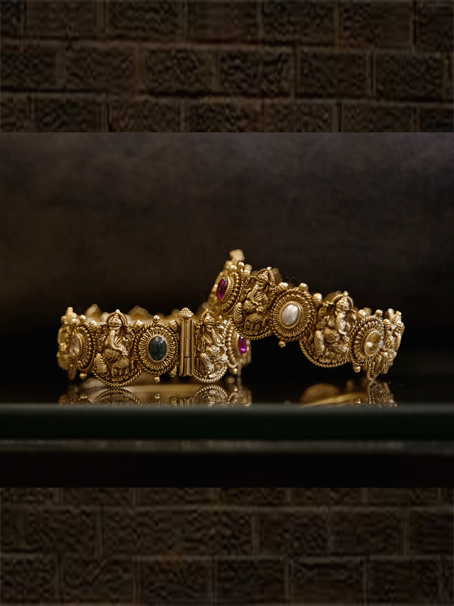 Set of two openable stones studded ganpatiji motif's kadas - Odara Jewellery