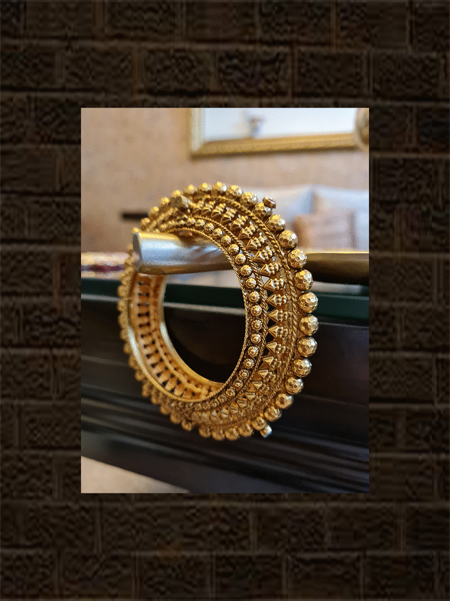 Set of two self design gold bead openable pacheli style kada's - Odara Jewellery
