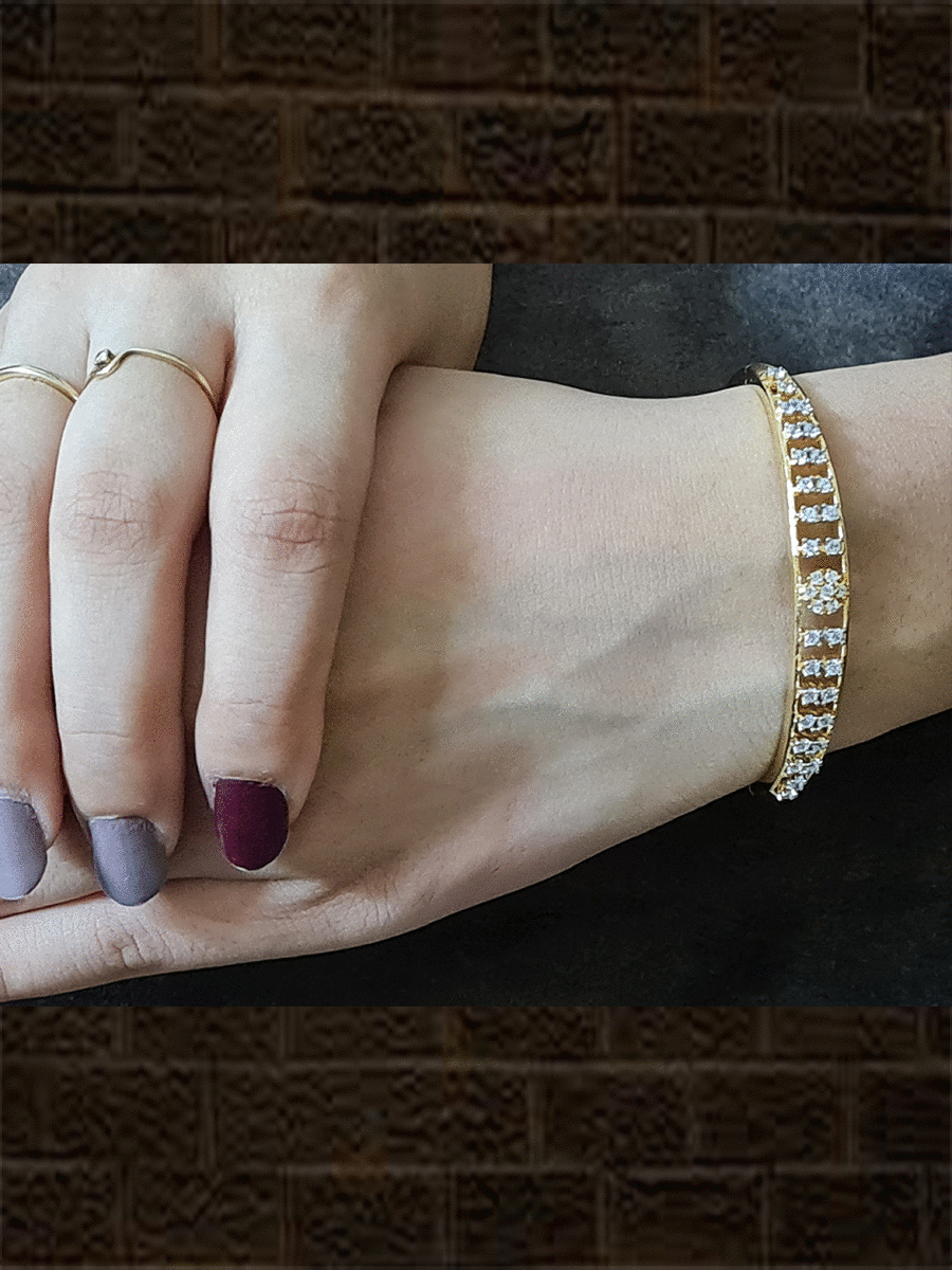 AD flower design vertical AD lines openable bracelet(fits to size 2'4 and 2'6) - Odara Jewellery