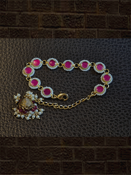Ruby pirohi work bracelet rakhi for bhabhi - Odara Jewellery