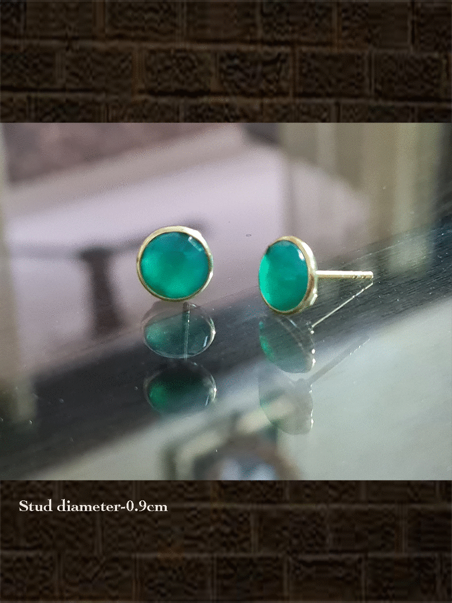Chalcedony natural green quartz.. semi precious stone sterling silver studs - Odara Jewellery