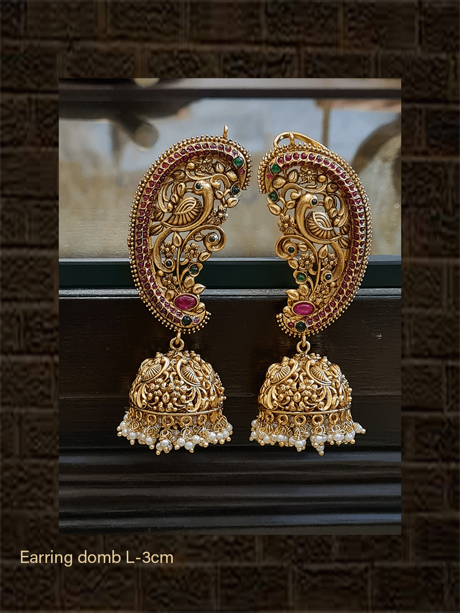 Ruby and green stone peacock design karnphool - Odara Jewellery