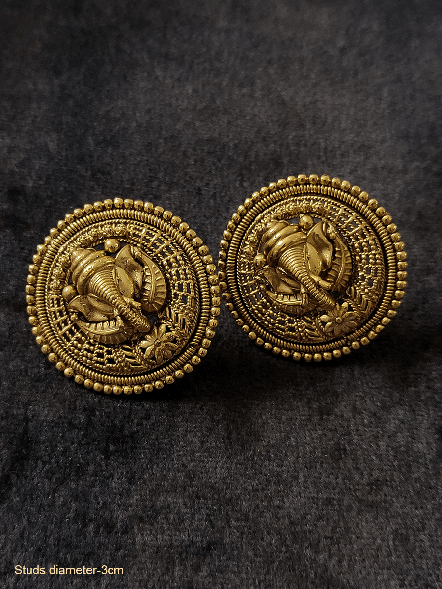 Ganpatiji round bold studs - Odara Jewellery