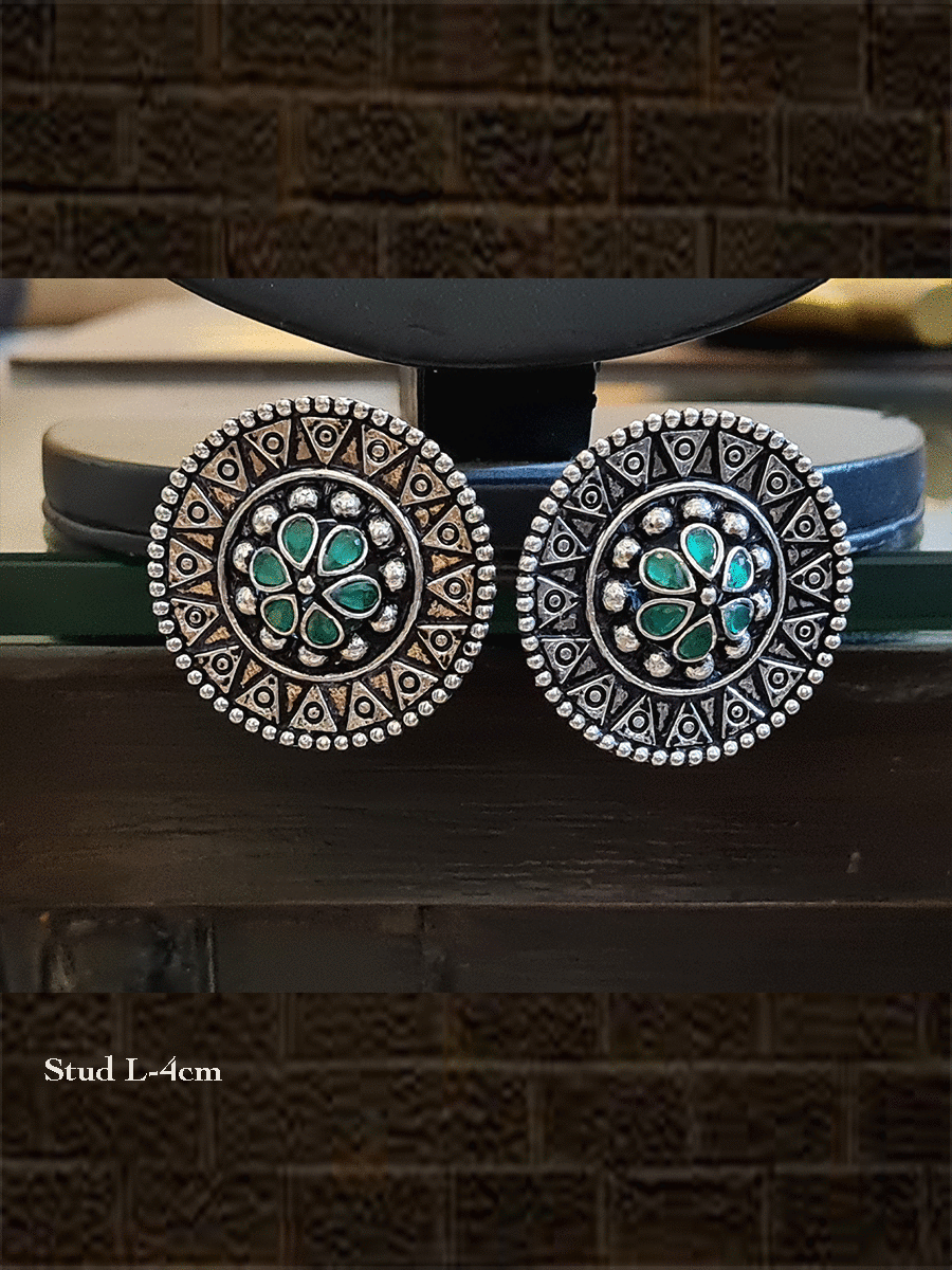 Big round german silver studs with coloured stone - Odara Jewellery