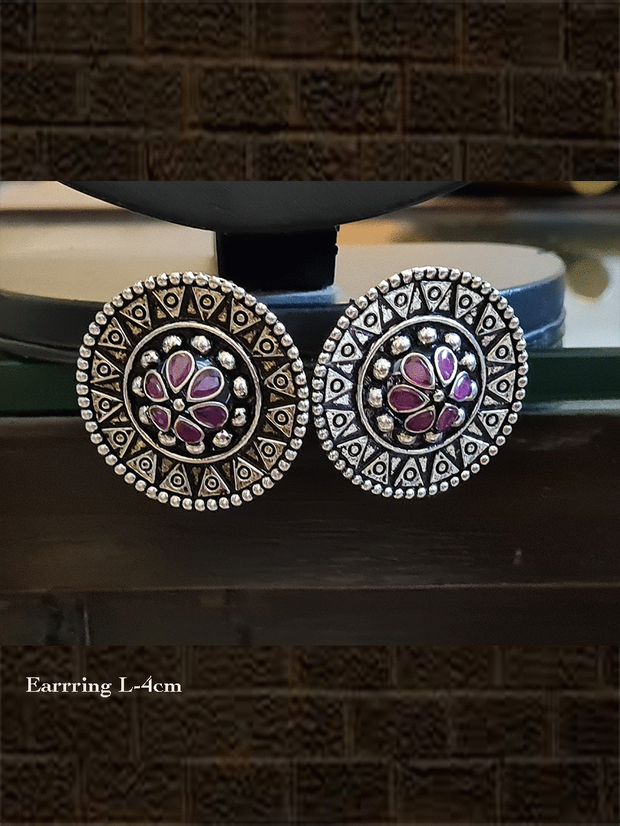 Big round german silver studs with coloured stone - Odara Jewellery