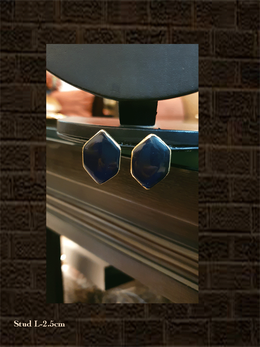 Ink blue hexagon shaped natural stone studs - Odara Jewellery