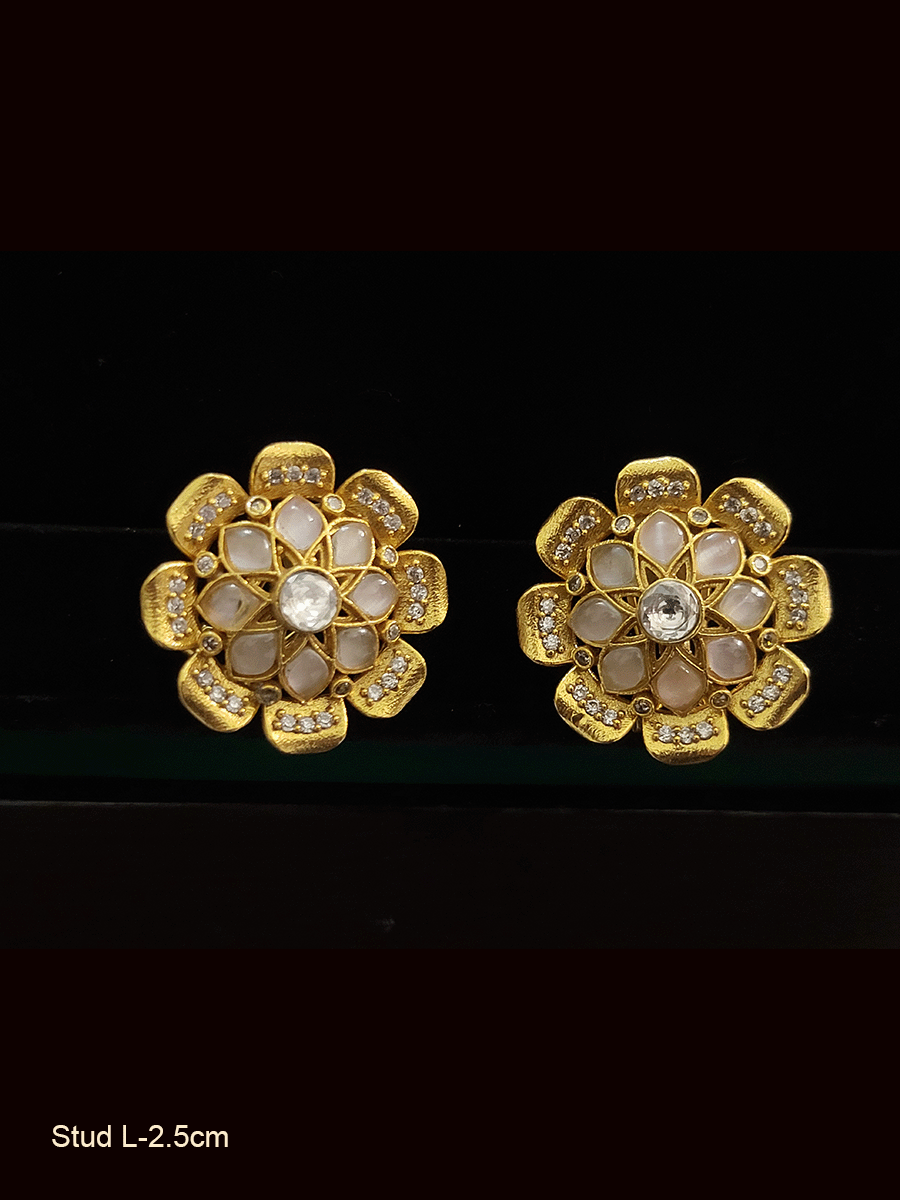 Flower design stone studded with kundan and AD studs