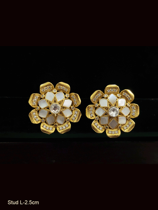 Flower design stone studded with kundan and AD studs