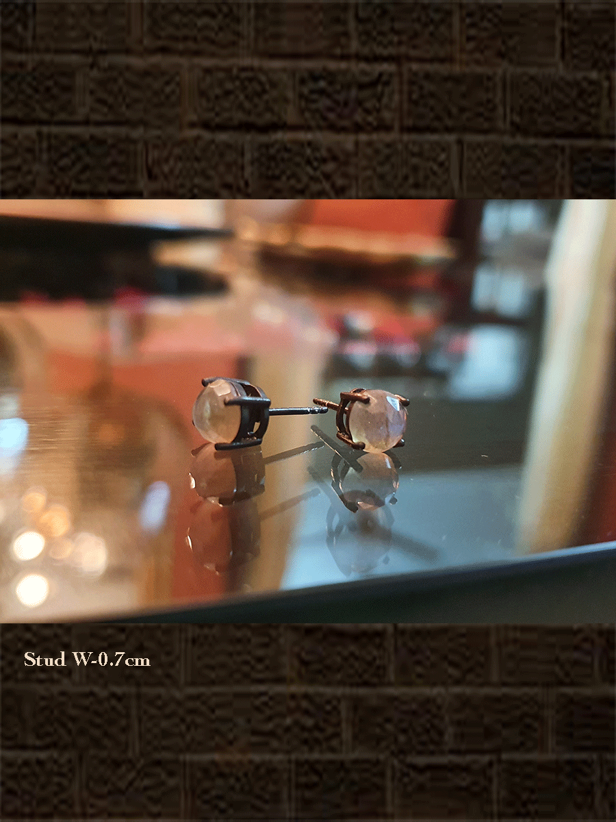 Sterling silver black finish labradorite rose cut studs(wt-1.73) - Odara Jewellery