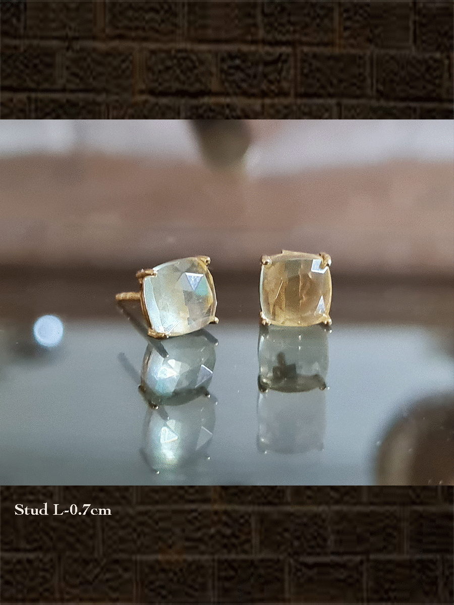 Lemon topaz checker...sterling silver semi precious stone studs in square shape - Odara Jewellery