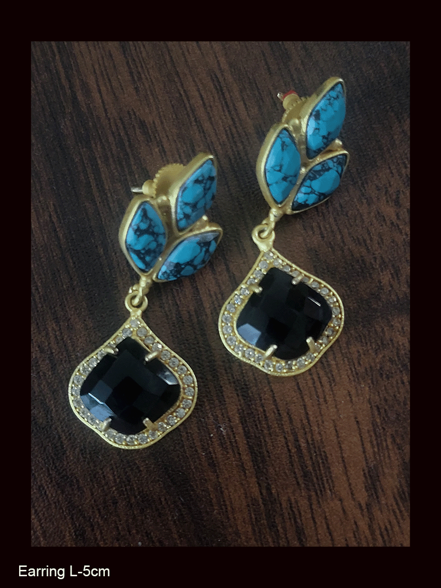 Natural stones three leaf top earring with zircon outline natural stone drop