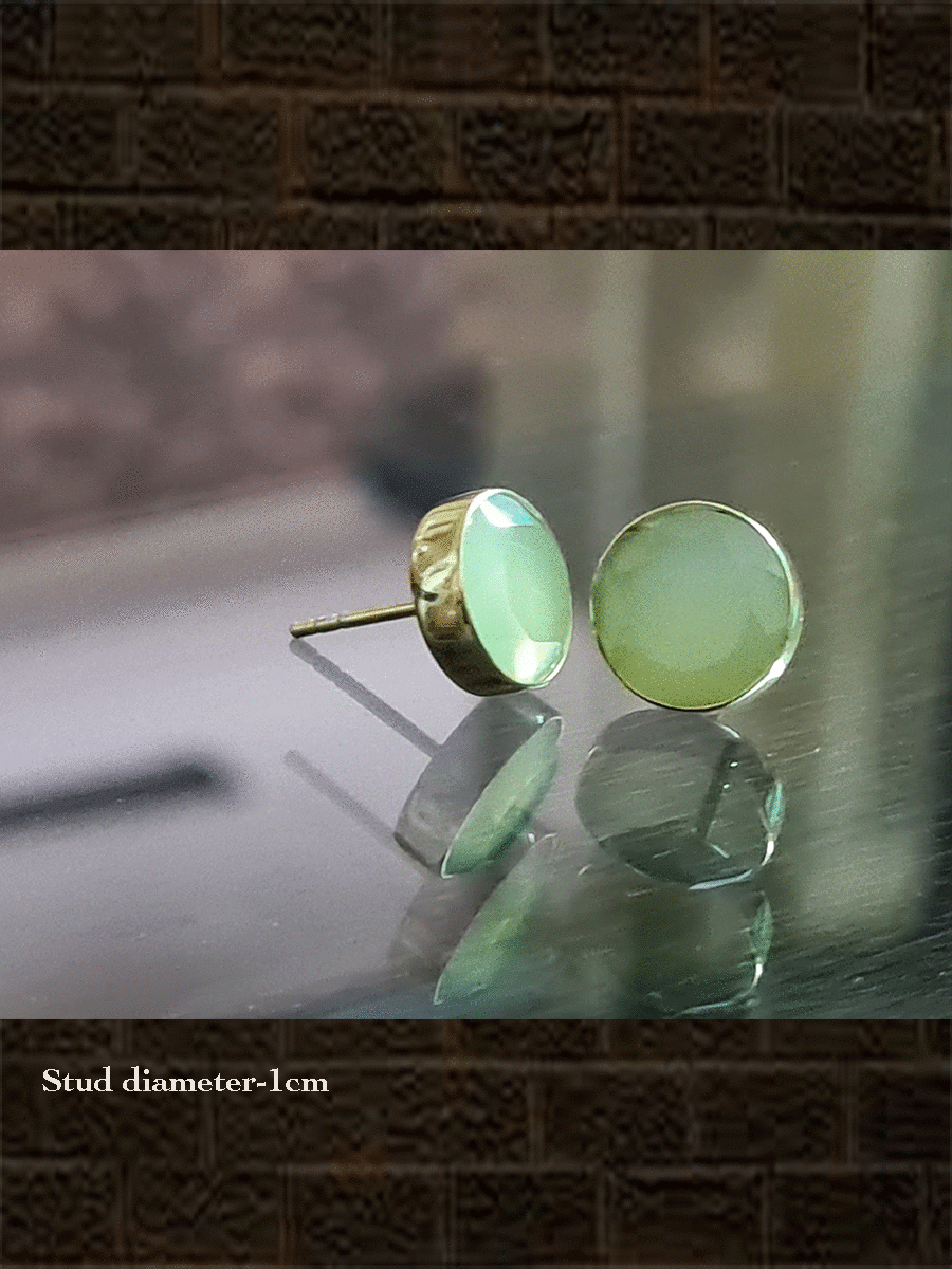 Sterling silver gold plated prehnite chalcedony flat cut studs - Odara Jewellery