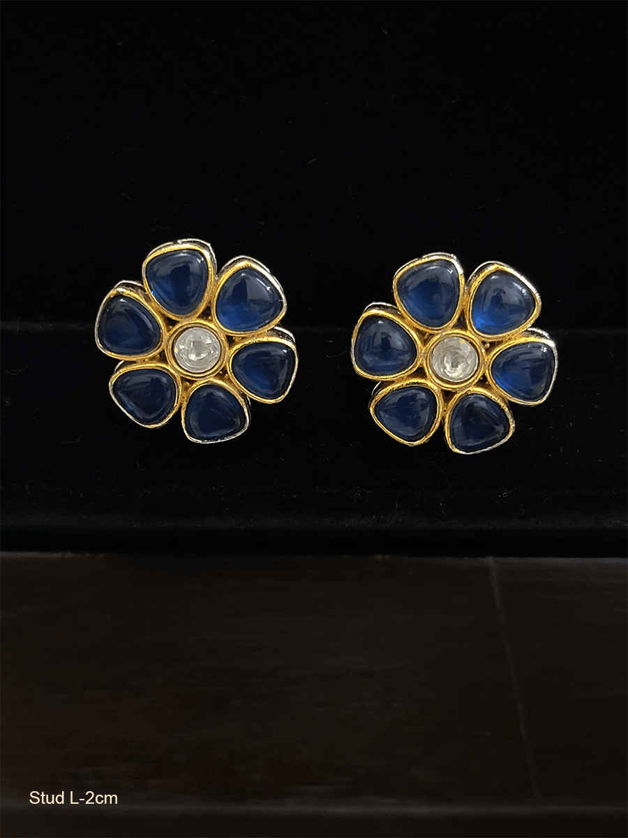 Flower design dual polish studs(2cm) - Odara Jewellery