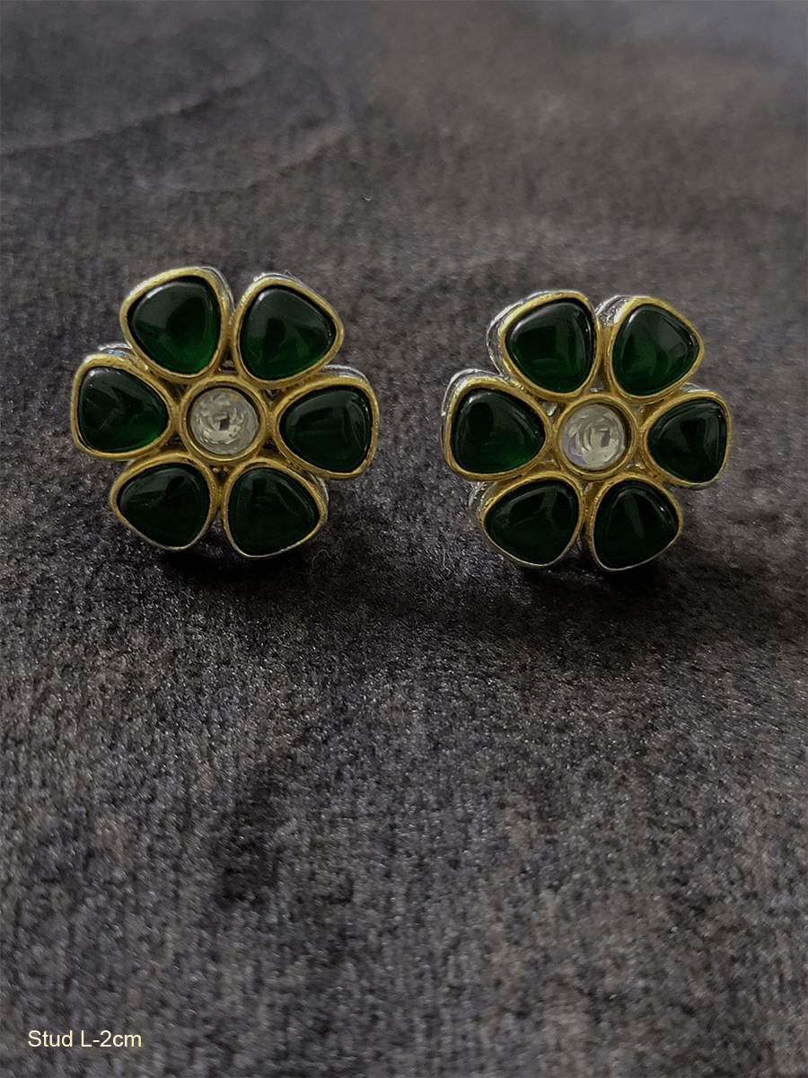 Flower design dual polish studs(2cm) - Odara Jewellery