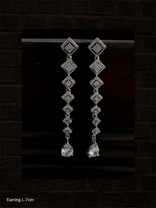 White finish long earrings with white drop - Odara Jewellery