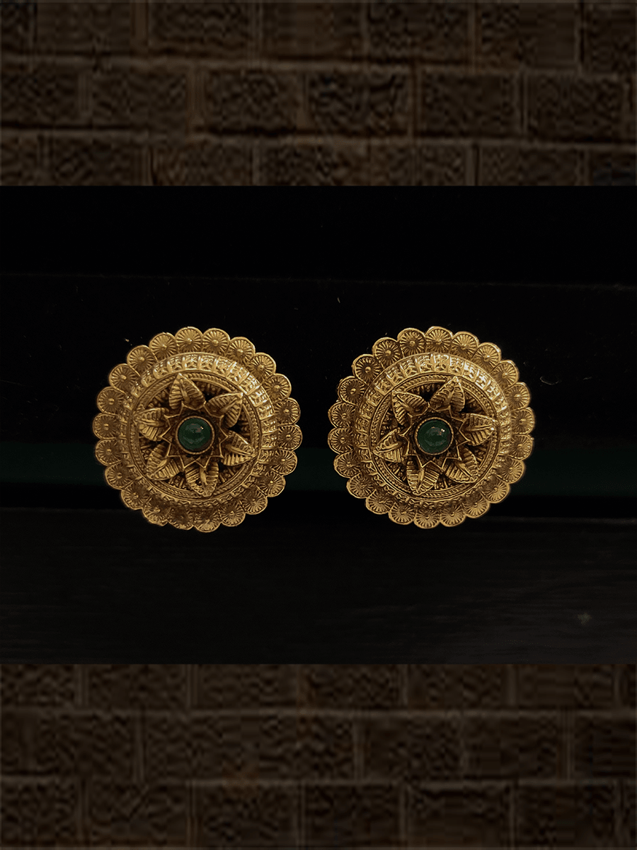 Flower design center of stone studded small studs - Odara Jewellery