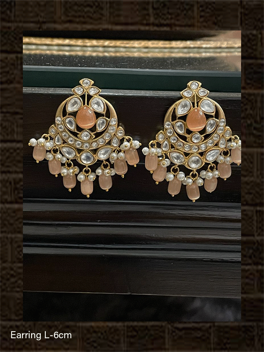 Coloured drops stone studded kundan chandbali earrings - Odara Jewellery