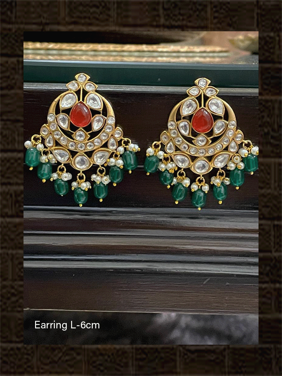 Coloured drops stone studded kundan chandbali earrings - Odara Jewellery