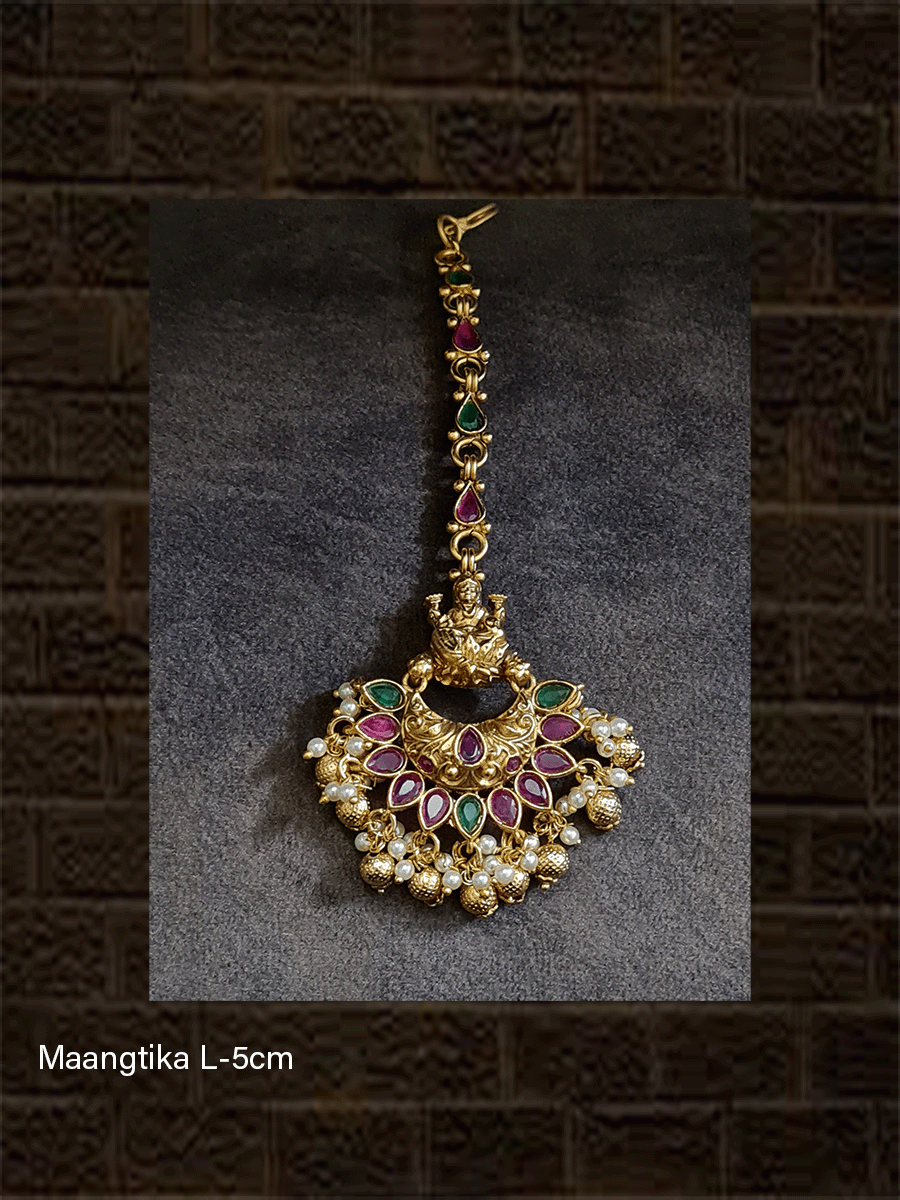 Laxmiji top stone studded pearl drop maangtika - Odara Jewellery