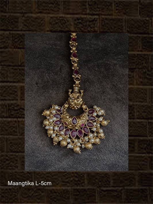 Laxmiji top stone studded pearl drop maangtika - Odara Jewellery