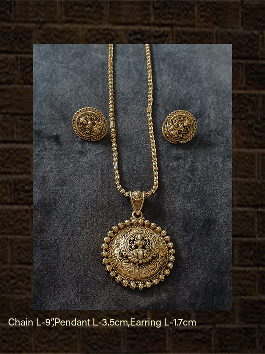 Circular laxmiji pendant set with flower design gold bead lace - Odara Jewellery