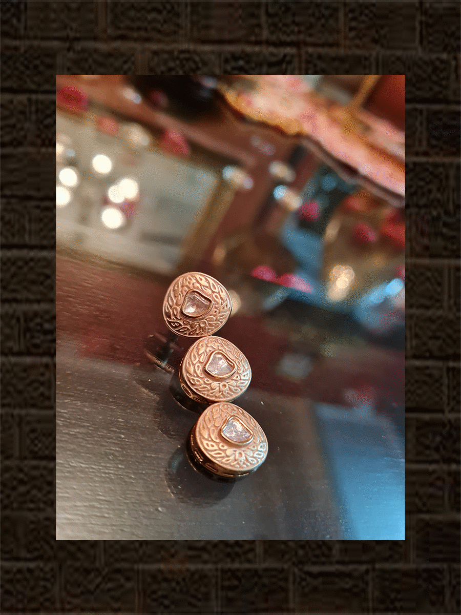 Pink enamel self gold design single line kundan set - Odara Jewellery