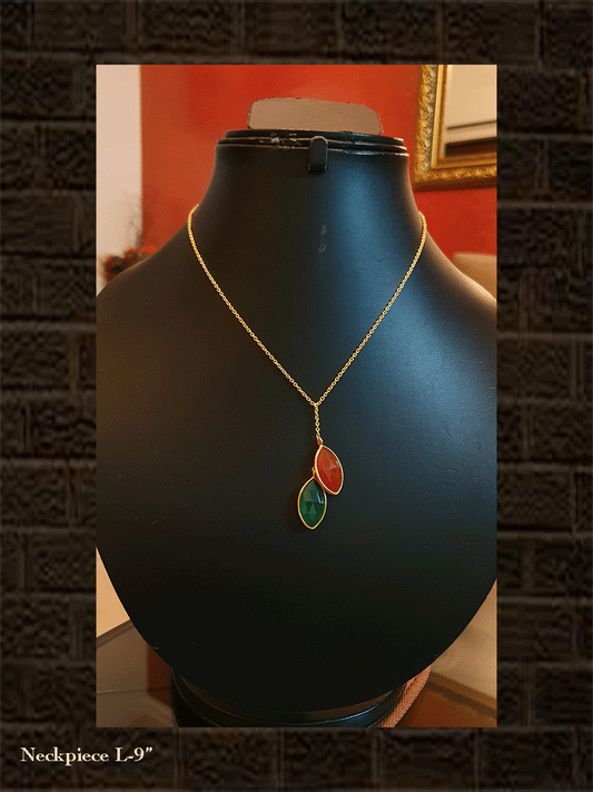 Red onyx and green onyx briolette sterling silver necklace(Gm wt-5.937gm) - Odara Jewellery