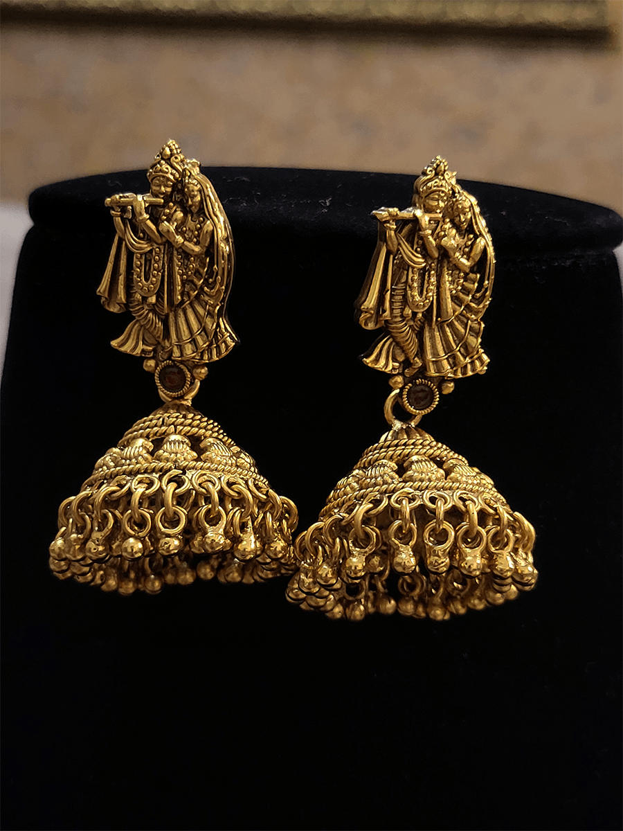 Square bold radha krishna pendant in bold matar bead string - Odara Jewellery