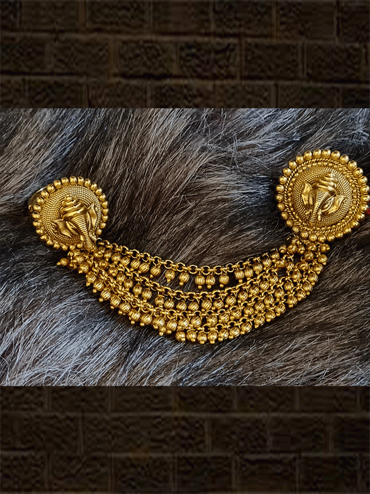 Double finger ganpatiji ring attached with four beaded hanging chains - Odara Jewellery