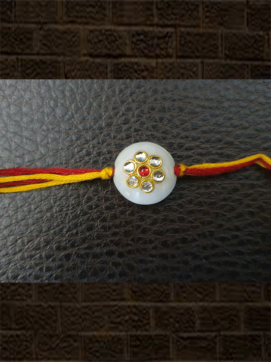 White round glass bead kundan rakhi - Odara Jewellery