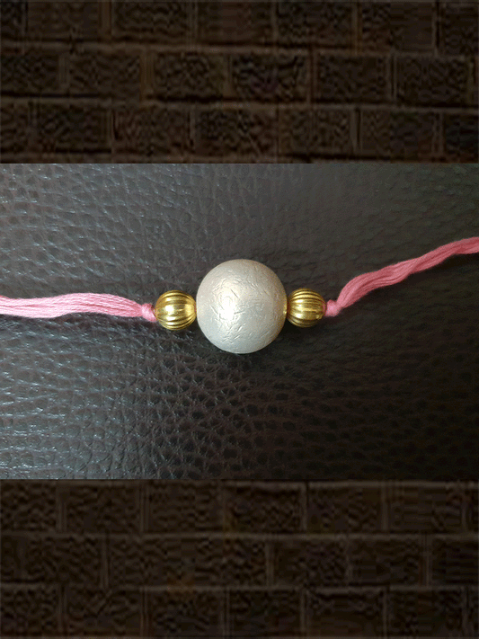Light pink thread pearl bead rakhi - Odara Jewellery