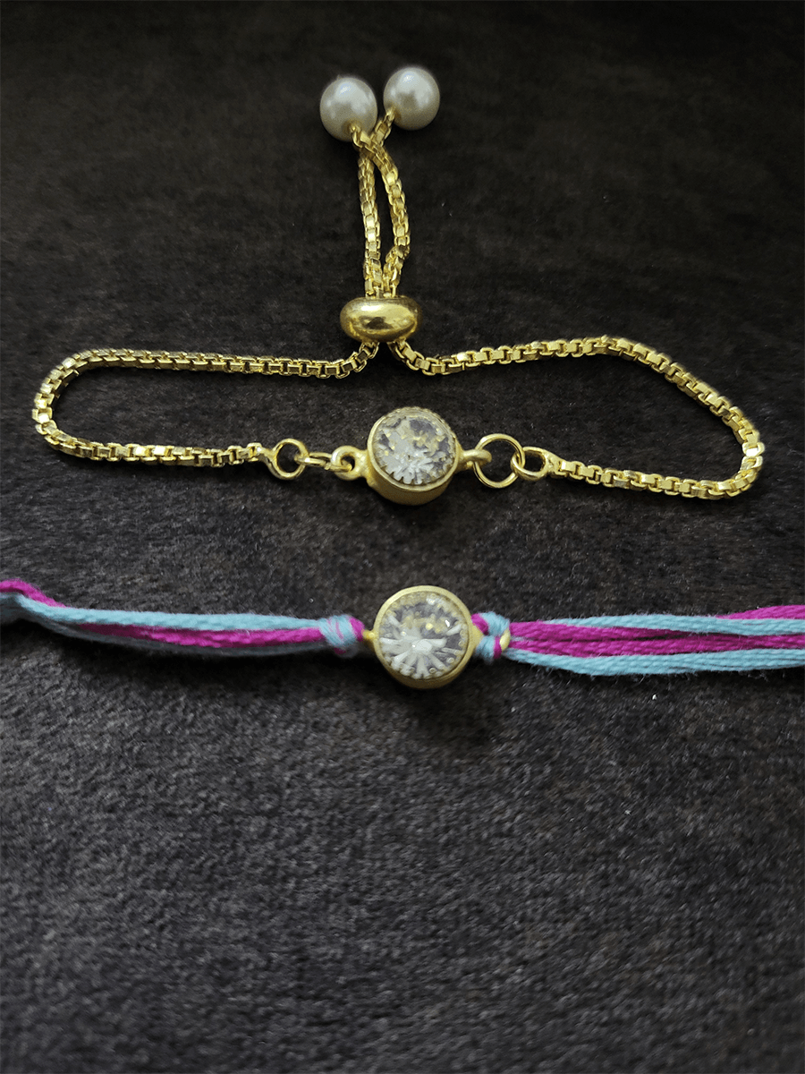 Small coloured stones bhai bhabhi rakhi - Odara Jewellery