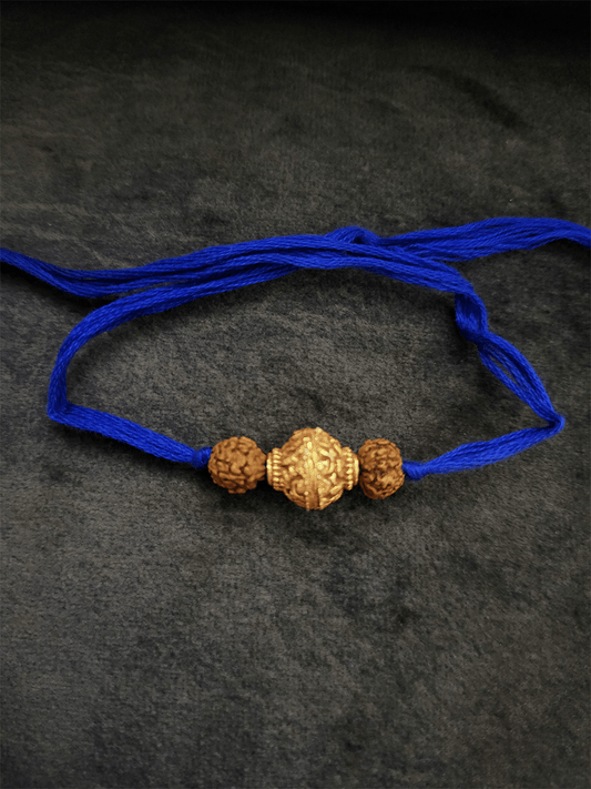 Rudraksh and geru bead rakhi - Odara Jewellery