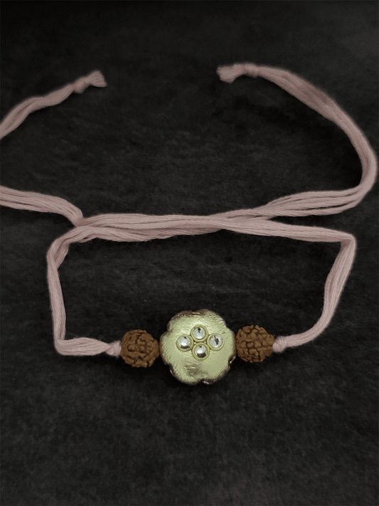 Flower gold bead rudraksh rakhi - Odara Jewellery
