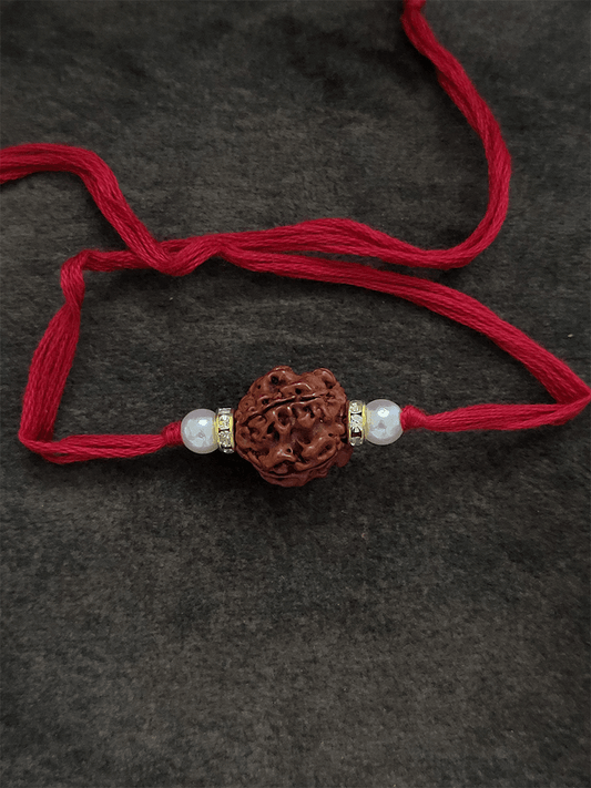 Red thread rudraksh rakhi - Odara Jewellery